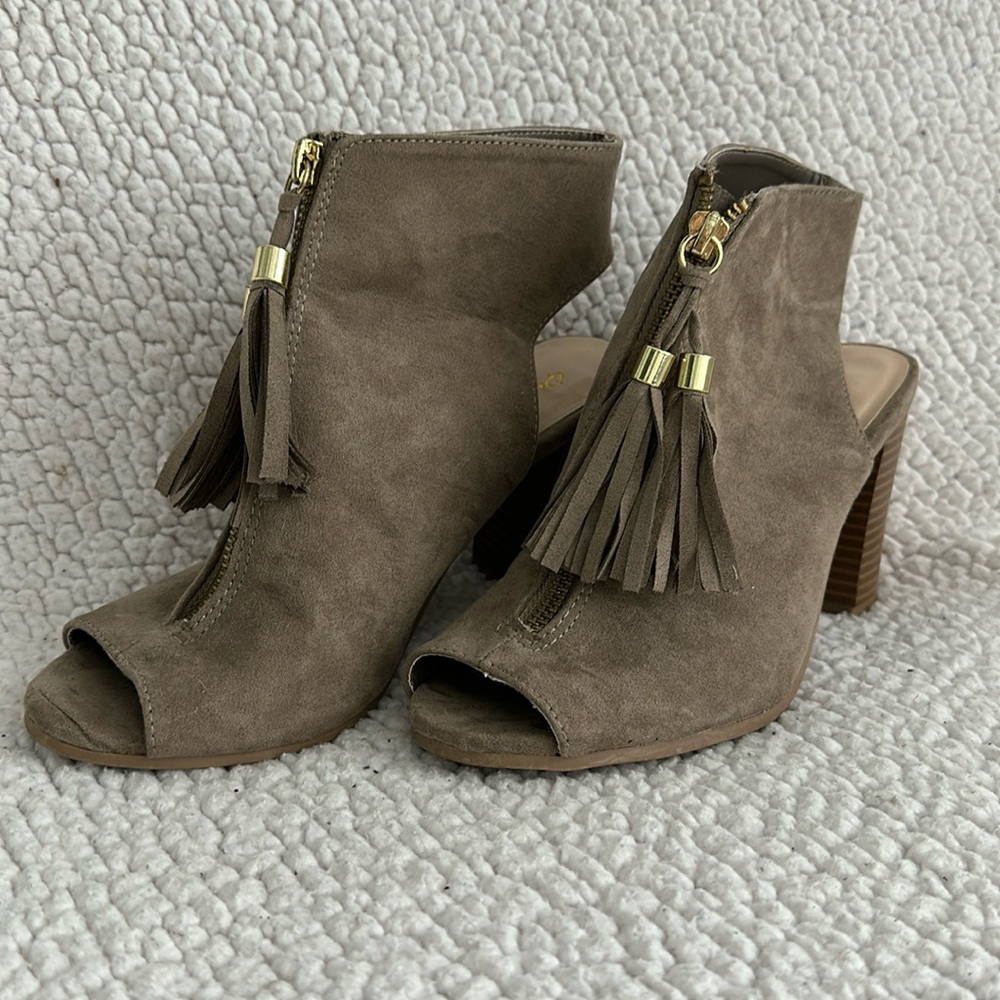 Suede open toe heel booties